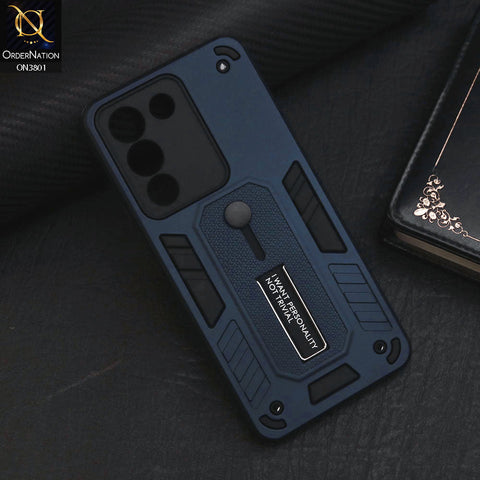 Vivo V29e Cover - Midnight Blue - Hybrid Stylish Slide Finger Grip With Metal Kickstand Soft Borders Case