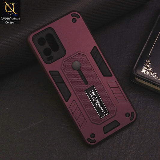 Vivo Y21G Cover - Burgundy - Hybrid Stylish Slide Finger Grip With Metal Kickstand Soft Borders Case