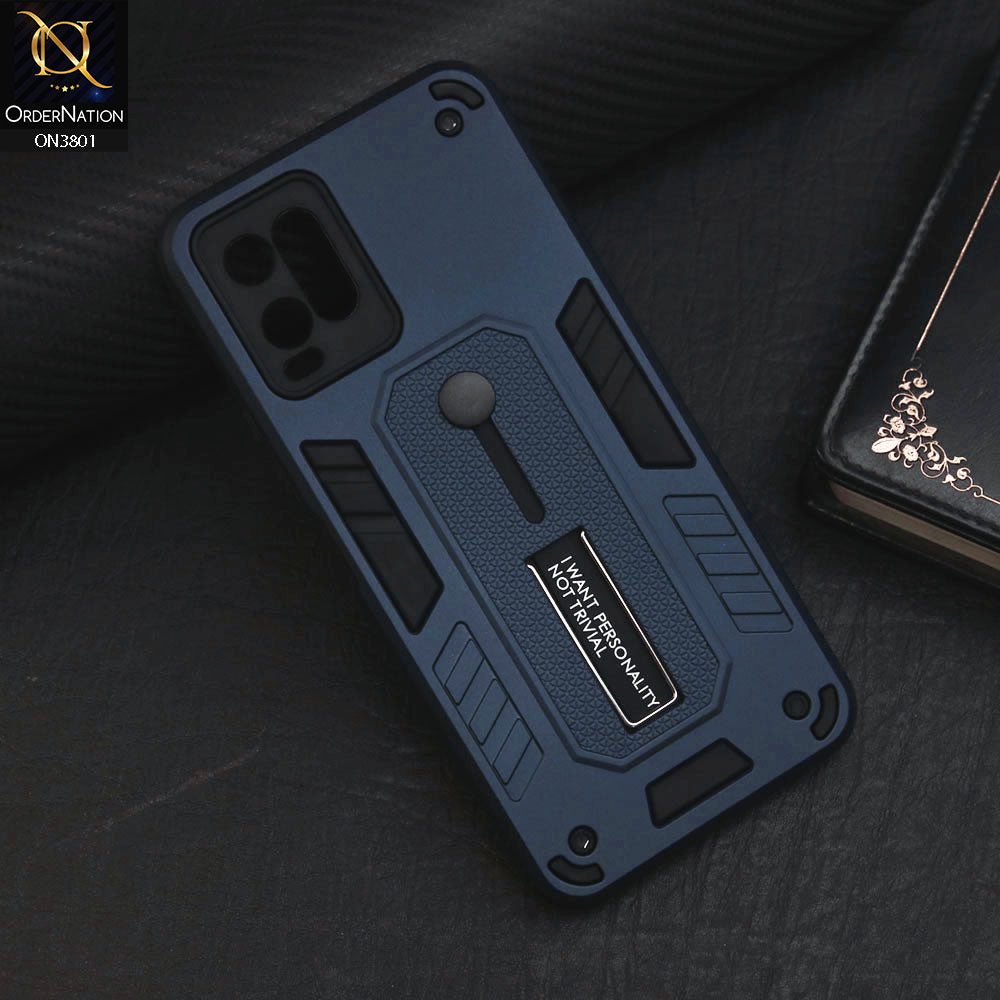 Vivo Y21t Cover - Midnight Blue - Hybrid Stylish Slide Finger Grip With Metal Kickstand Soft Borders Case