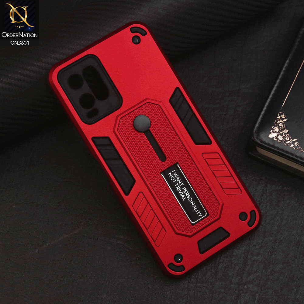 Vivo Y21t Cover - Red - Hybrid Stylish Slide Finger Grip With Metal Kickstand Soft Borders Case