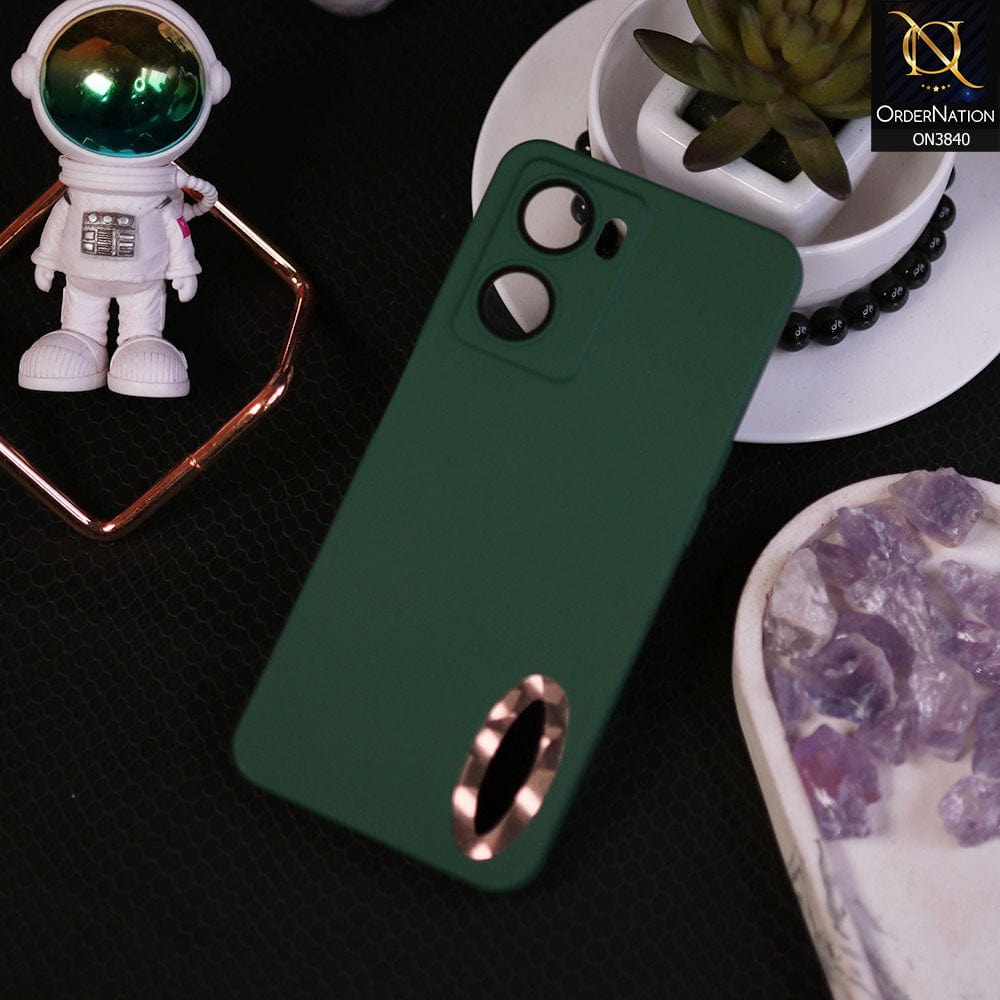 Oppo A57s Cover - Dark Green - Soft Silicone Camera Lense Protector Chrome Logo Hole Case