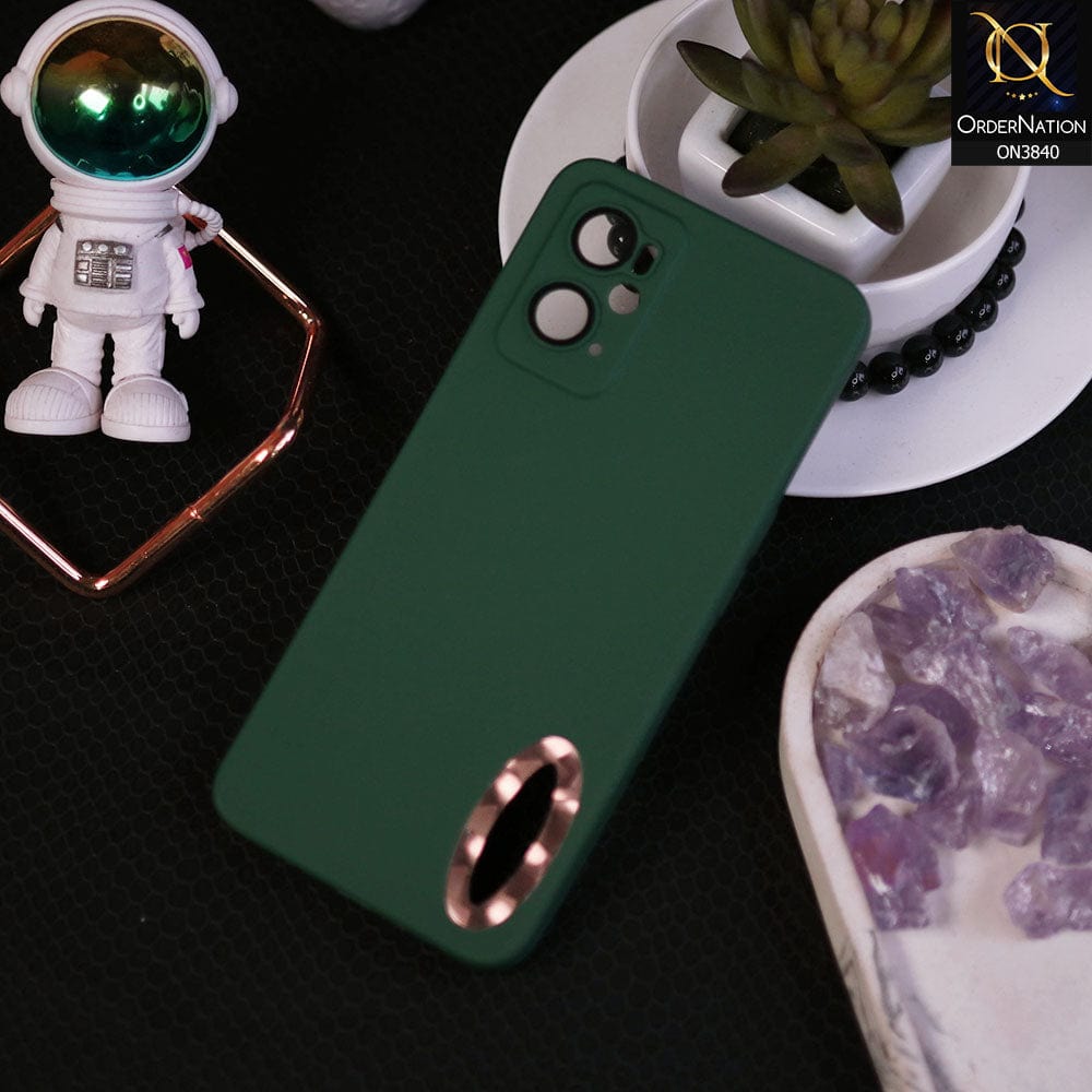 Oppo A76 Cover - Dark Green - Soft Silicone Camera Lense Protector Chrome Logo Hole Case