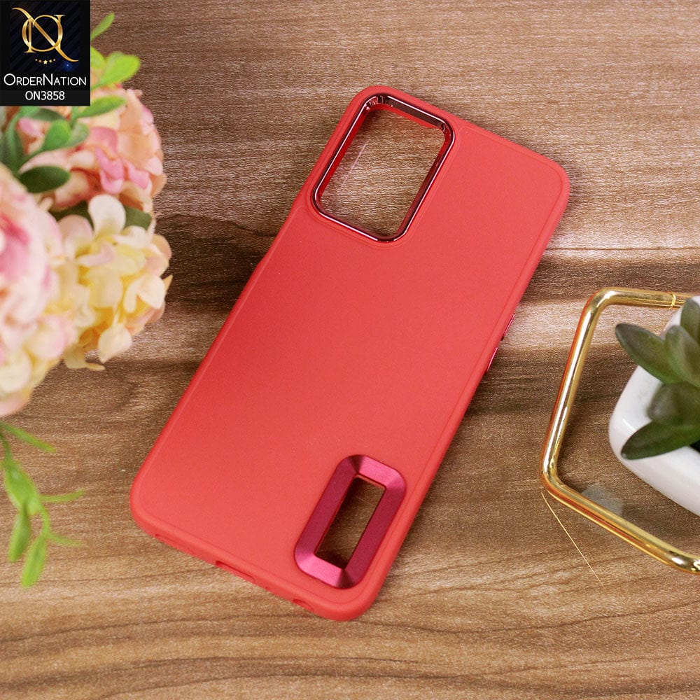 Oppo A76 Cover - Red - New Soft Silicone Electroplating Camera Ring Chrome Logo Hole Case