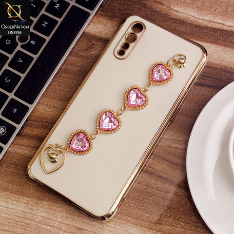 Vivo S1 Cover - Skin - New Electroplating Silk Shiny Camera Bumper Soft Case With Heart Chain Holder