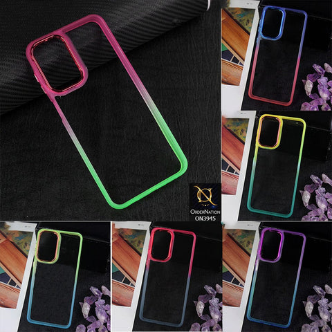 Samsung Galaxy A13 Cover - Design 7 - New Rainbow Style Soft Silicone Borders Clear Back Case With Electroplating Camera Ring