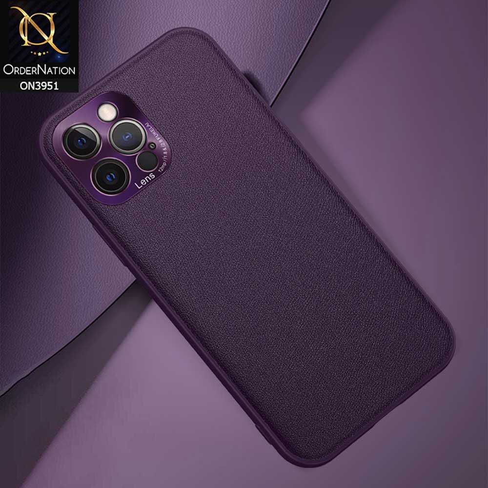 iPhone 12 Pro Cover - Purple - ONation Classy Leather Series - Minimalistic Classic Textured Pu Leather With Attractive Metallic Camera Protection Soft Borders Case