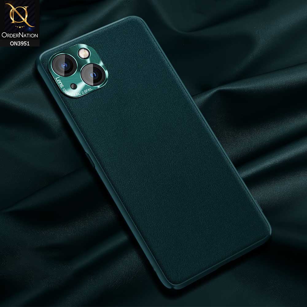 iPhone 13 Cover - Green - ONation Classy Leather Series - Minimalistic Classic Textured Pu Leather With Attractive Metallic Camera Protection Soft Borders Case