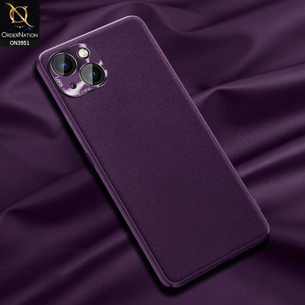 iPhone 13 Cover - Purple - ONation Classy Leather Series - Minimalistic Classic Textured Pu Leather With Attractive Metallic Camera Protection Soft Borders Case