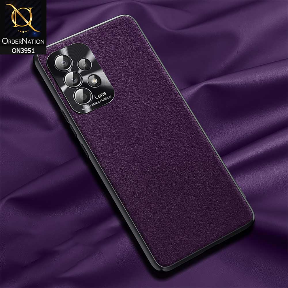 Samsung Galaxy A52s 5G Cover - Purple - ONation Classy Leather Series - Minimalistic Classic Textured Pu Leather With Attractive Metallic Camera Protection Soft Borders Case