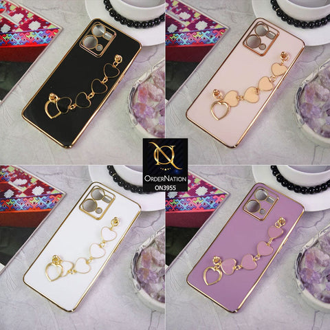 Oppo A36 Cover - White - New Electroplated Soft Silicone Camera Protection Case With Heart Chain Holder