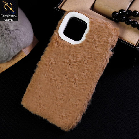 iPhone 11 Pro Cover - Brown - Trendy Plush Warm Soft Borders Protective Case