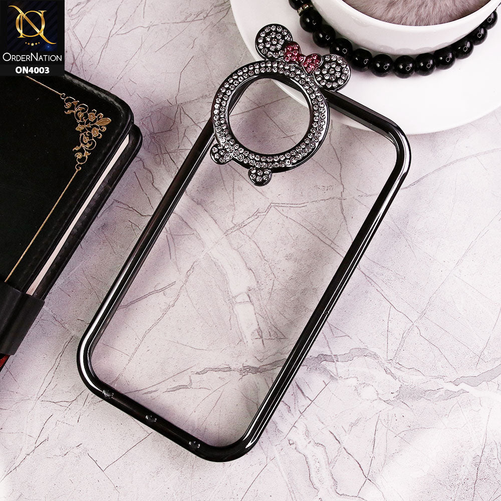 iPhone 11 Cover - Black -New Bling Bling Shiny Rime Stones Camera Ring Soft Silicon Case With Clear Back