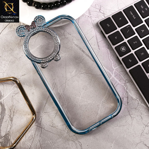 iPhone 12 Pro Cover - Blue -New Bling Bling Shiny Rime Stones Camera Ring Soft Silicon Case With Clear Back