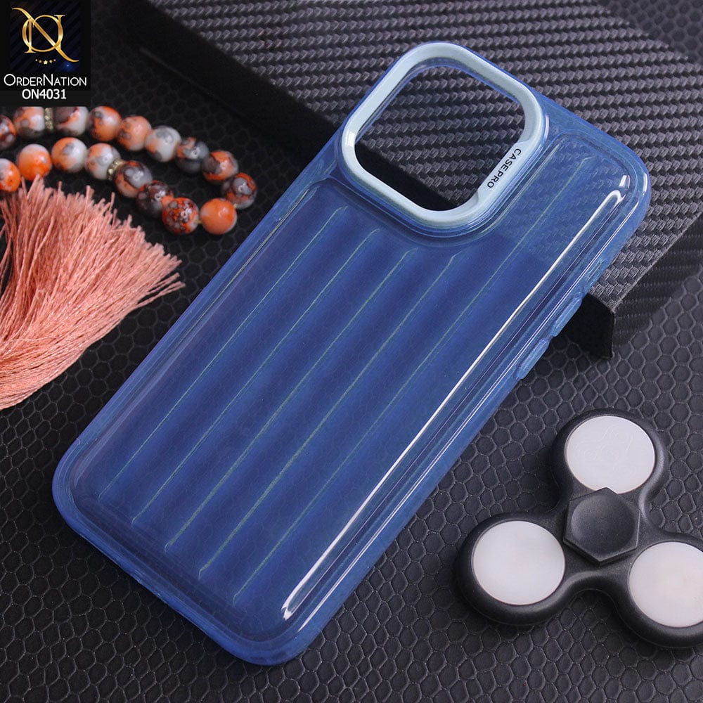 iPhone 15 Pro Max Cover - Blue - New Soft Silicon Wavy Lines Camera Bumper Protection Premium Case