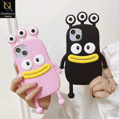 iPhone 12 Cover - Pink - 3D Cartoon Big Eyes Sausage Mouth Protective Soft Silicone Back Cover Case