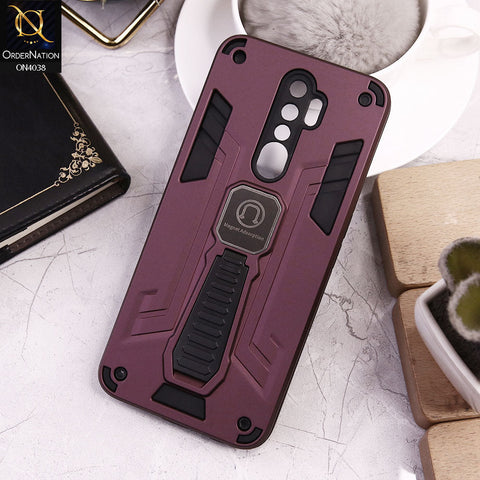 Oppo A9 2020 Cover - Burgundy - Luxury Hybrid Shockproof Magnet Adsorption Stand Case