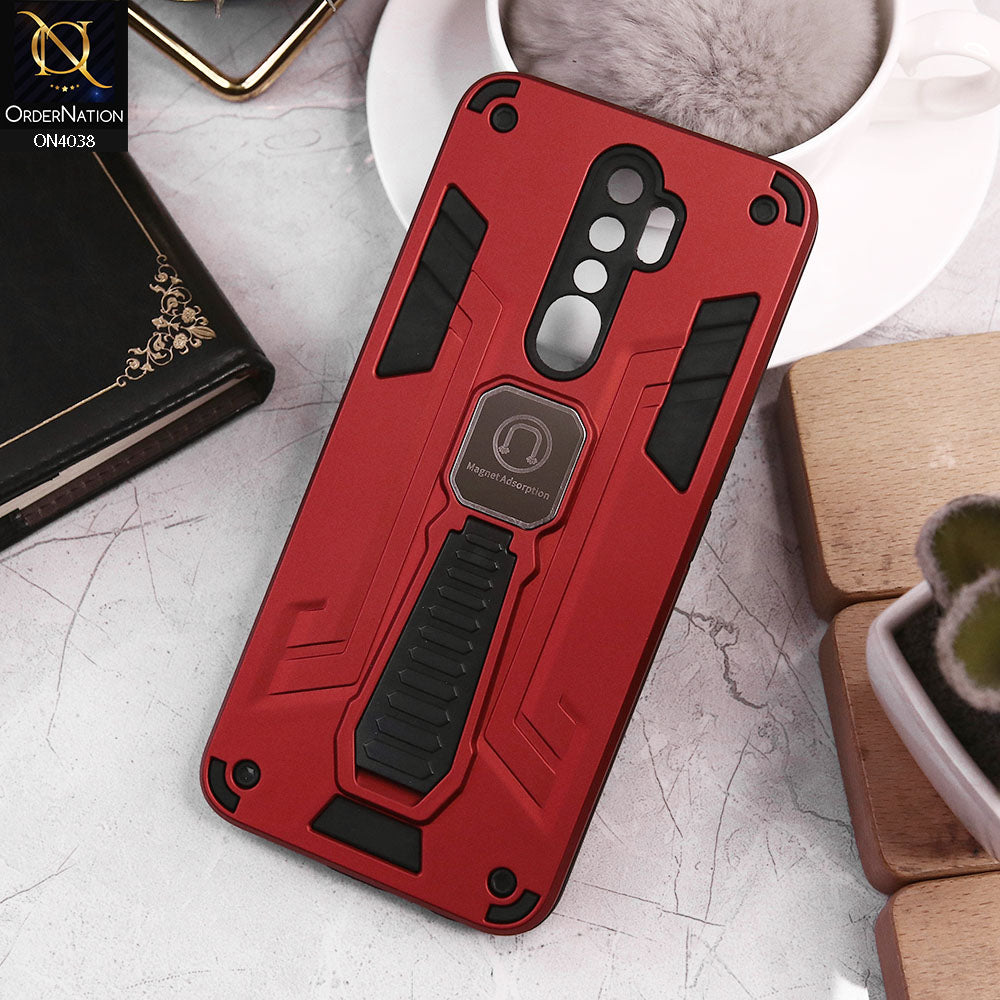 Oppo A9 2020 Cover - Red - Luxury Hybrid Shockproof Magnet Adsorption Stand Case