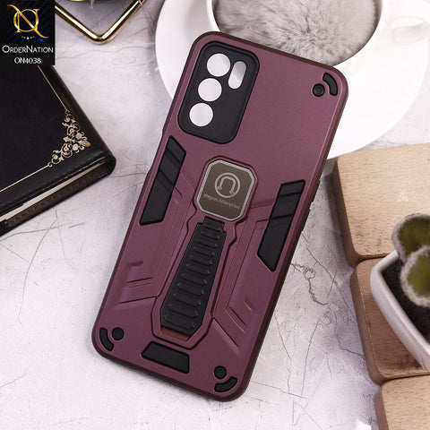 Oppo A16 Cover - Burgundy - Luxury Hybrid Shockproof Magnet Adsorption Stand Case