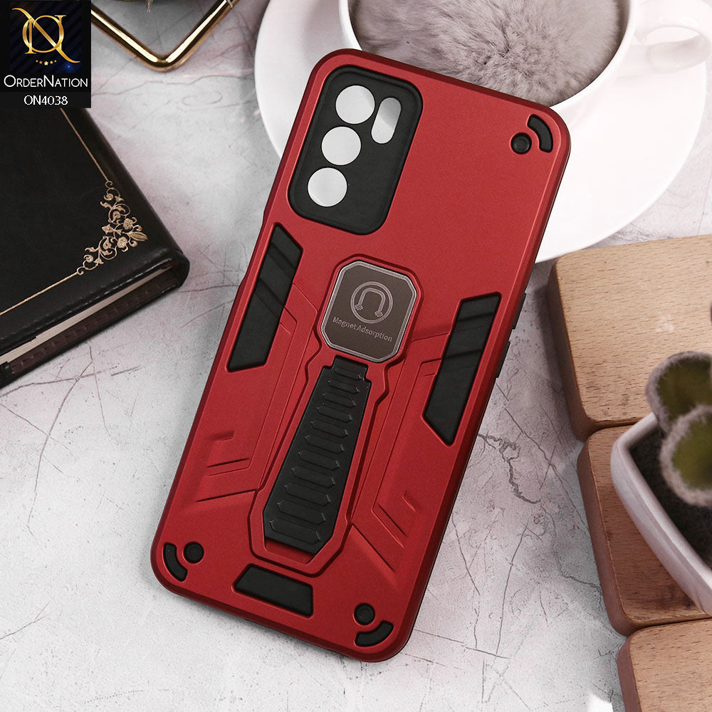 Oppo A54s Cover - Red - Luxury Hybrid Shockproof Magnet Adsorption Stand Case