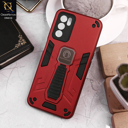 Oppo A16 Cover - Red - Luxury Hybrid Shockproof Magnet Adsorption Stand Case