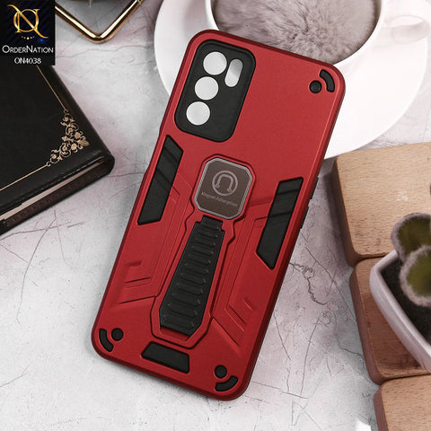 Oppo A55s Cover - Red - Luxury Hybrid Shockproof Magnet Adsorption Stand Case