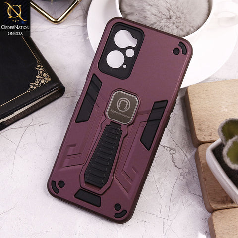 Oppo A96 4G Cover - Burgundy - Luxury Hybrid Shockproof Magnet Adsorption Stand Case