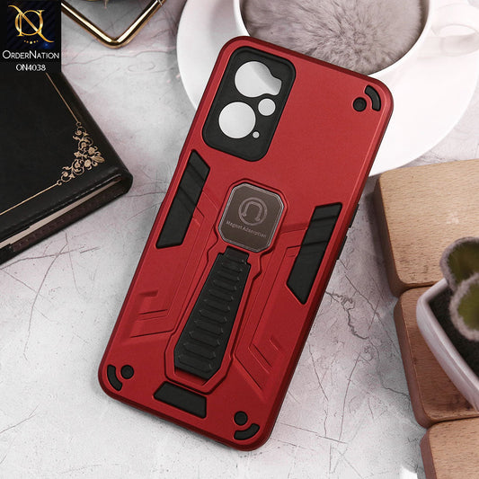 Realme 9i Cover - Red - Luxury Hybrid Shockproof Magnet Adsorption Stand Case