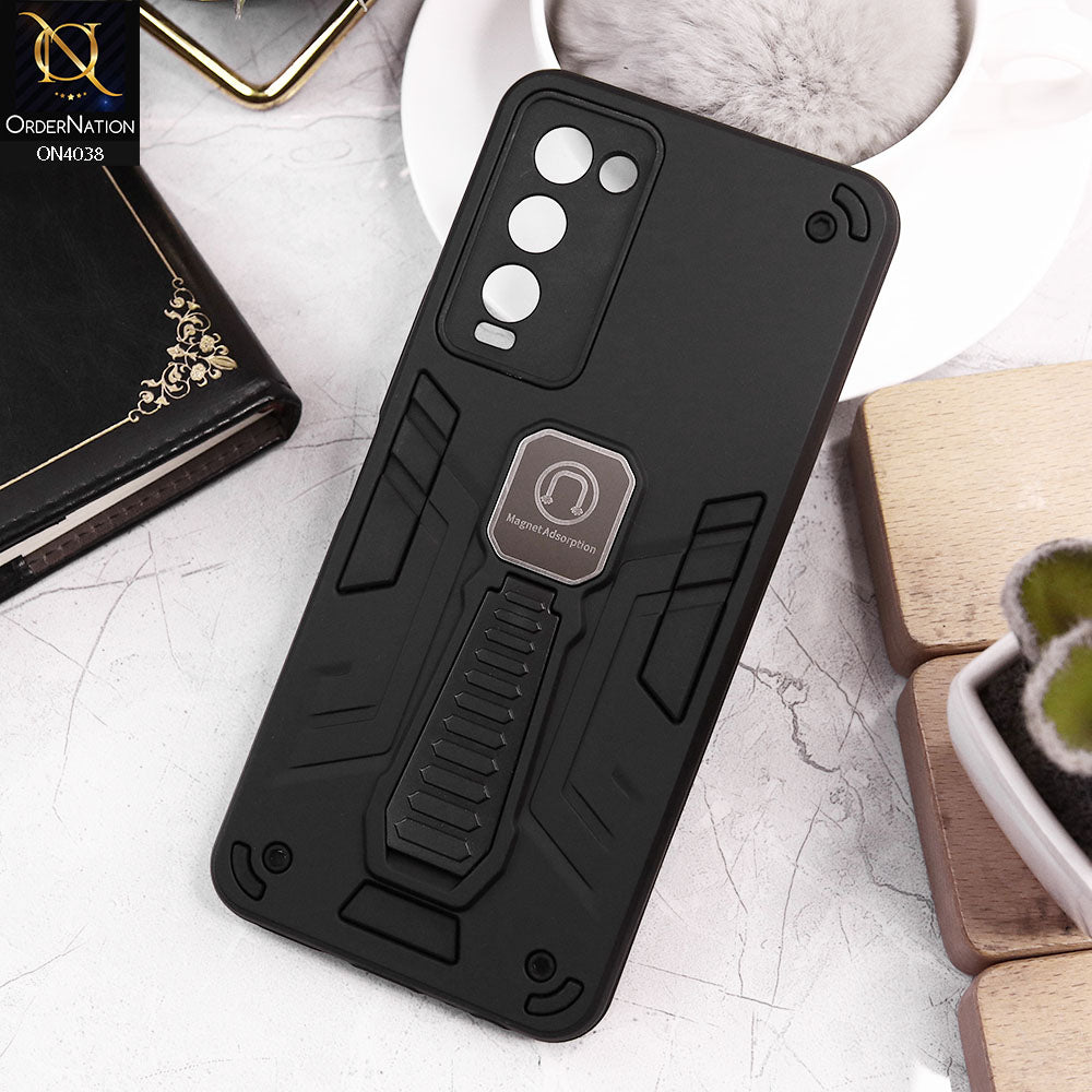 Tecno Camon 18T Cover - Black - Luxury Hybrid Shockproof Magnet Adsorption Stand Case