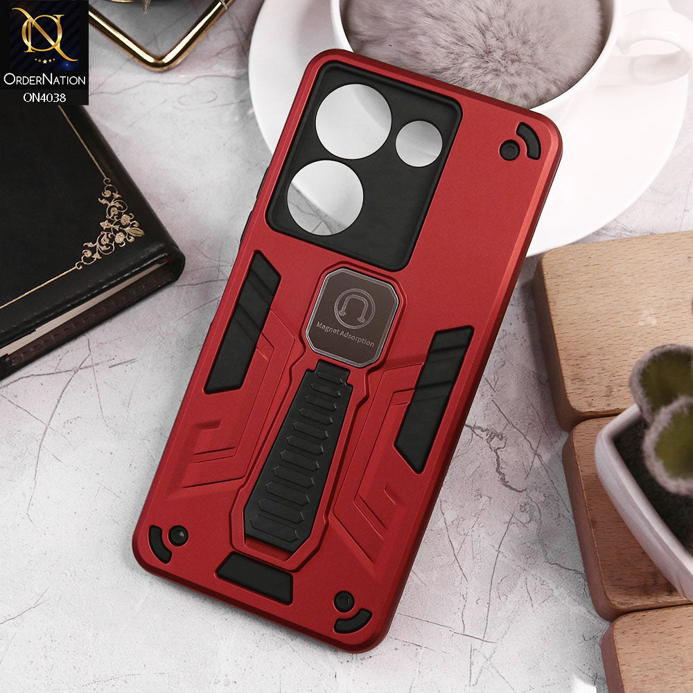 Tecno Camon 20 Cover - Red - Luxury Hybrid Shockproof Magnet Adsorption Stand Case