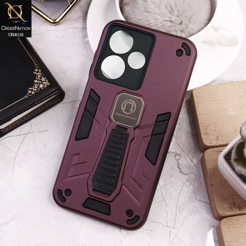 Infinix Hot 30 Play Cover - Burgundy - Luxury Hybrid Shockproof Magnet Adsorption Stand Case