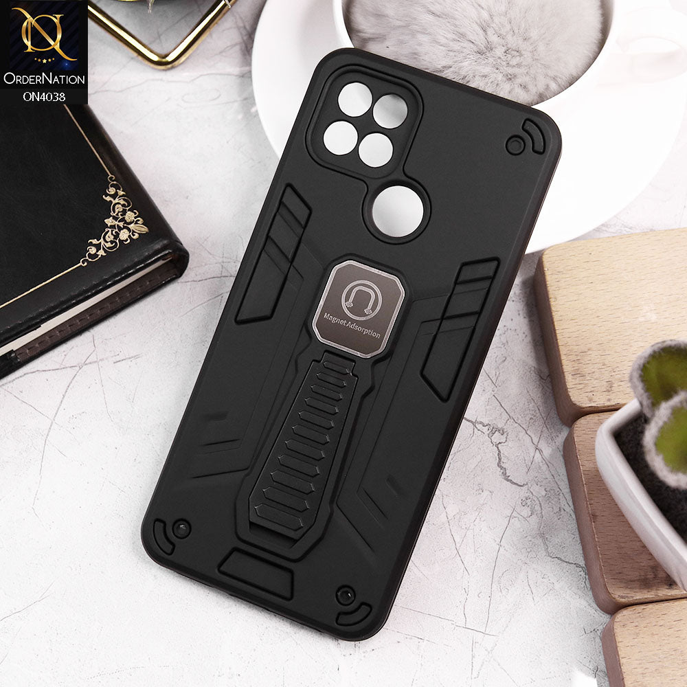 Oppo A15s Cover - Black - Luxury Hybrid Shockproof Magnet Adsorption Stand Case