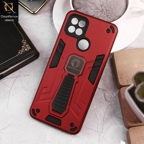 Oppo A15 Cover - Red - Luxury Hybrid Shockproof Magnet Adsorption Stand Case