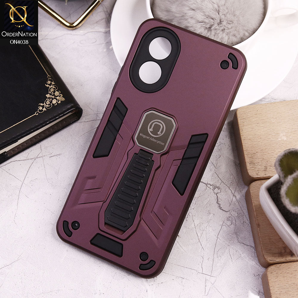 Oppo A18 Cover - Burgundy - Luxury Hybrid Shockproof Magnet Adsorption Stand Case