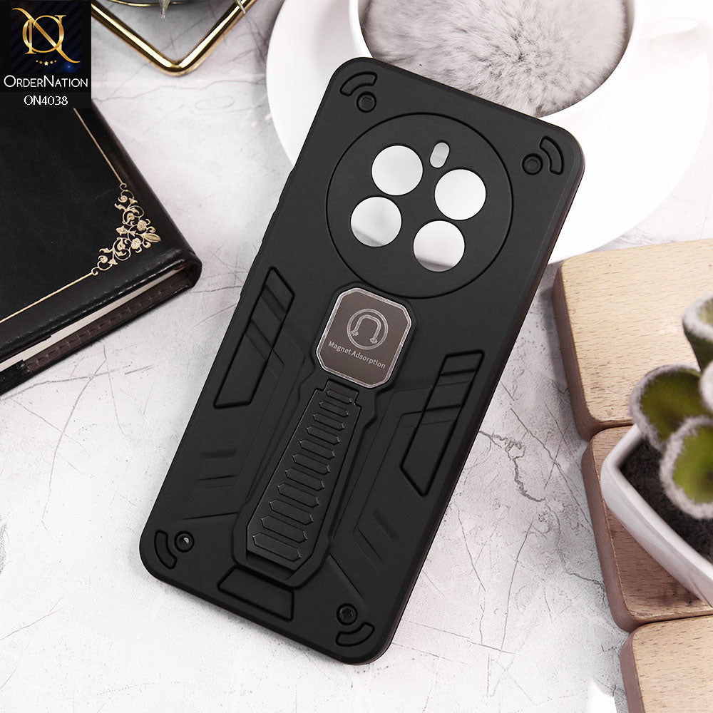 Realme 12 Plus Cover - Black - Luxury Hybrid Shockproof Magnet Adsorption Stand Case