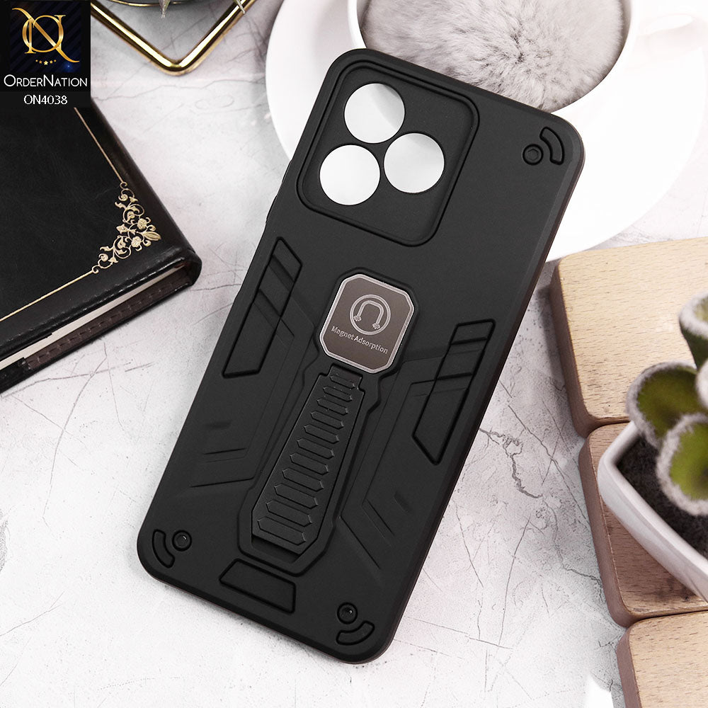 Realme Narzo N53 Cover - Black - Luxury Hybrid Shockproof Magnet Adsorption Stand Case