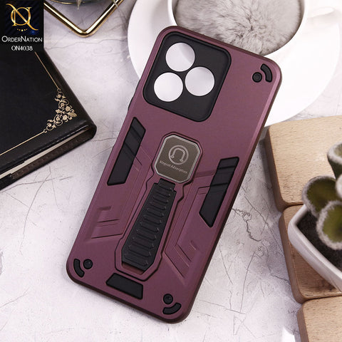 Realme Narzo N53 Cover - Burgundy - Luxury Hybrid Shockproof Magnet Adsorption Stand Case