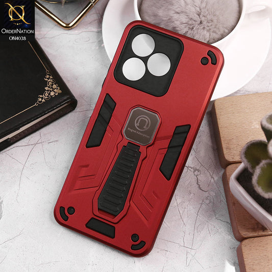 Realme Note 50 Cover - Red - Luxury Hybrid Shockproof Magnet Adsorption Stand Case