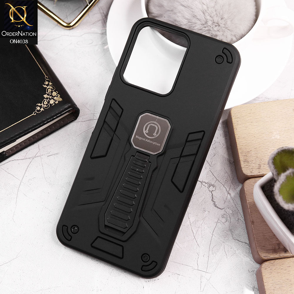 Xiaomi Redmi 12 Cover - Black - Luxury Hybrid Shockproof Magnet Adsorption Stand Case