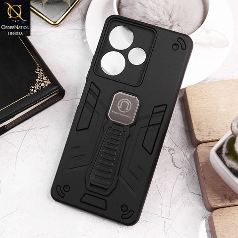 Xiaomi Redmi Note 13R Cover - Black - Luxury Hybrid Shockproof Magnet Adsorption Stand Case