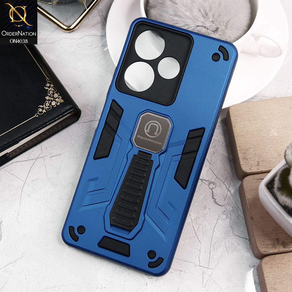 Xiaomi Redmi Note 13R Cover - Blue - Luxury Hybrid Shockproof Magnet Adsorption Stand Case