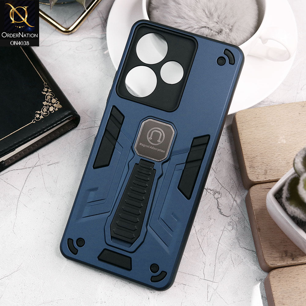 Xiaomi Redmi Note 13R Cover - Midnight Blue - Luxury Hybrid Shockproof Magnet Adsorption Stand Case