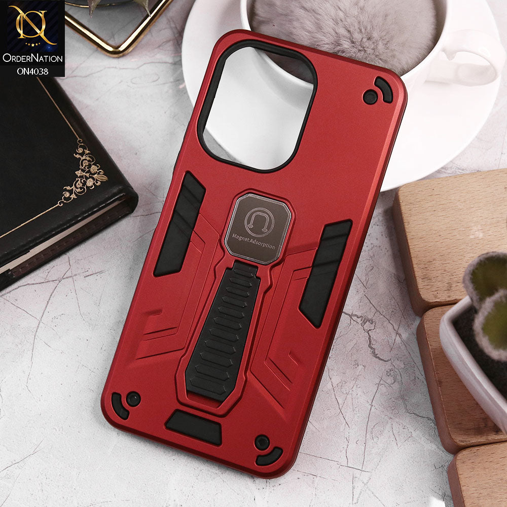 Xiaomi Poco C65 Cover - Red - Luxury Hybrid Shockproof Magnet Adsorption Stand Case