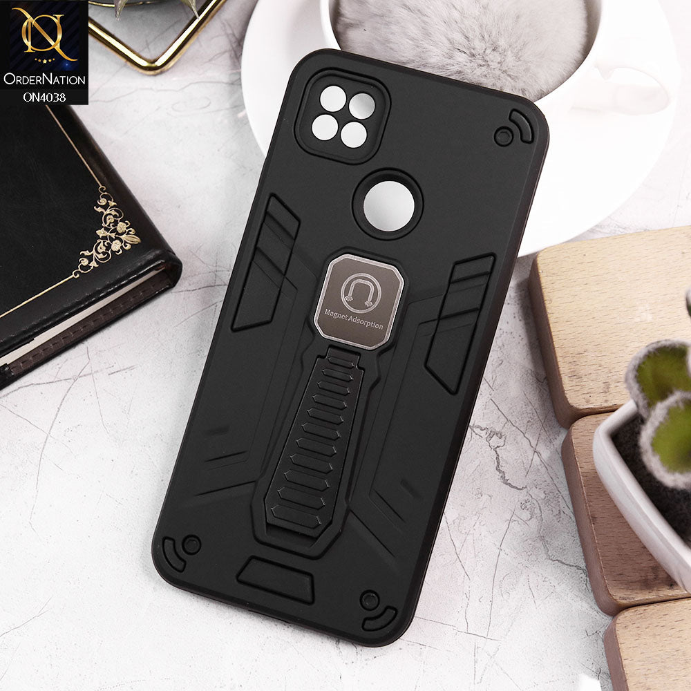 Xiaomi Redmi 9C Cover - Black - Luxury Hybrid Shockproof Magnet Adsorption Stand Case