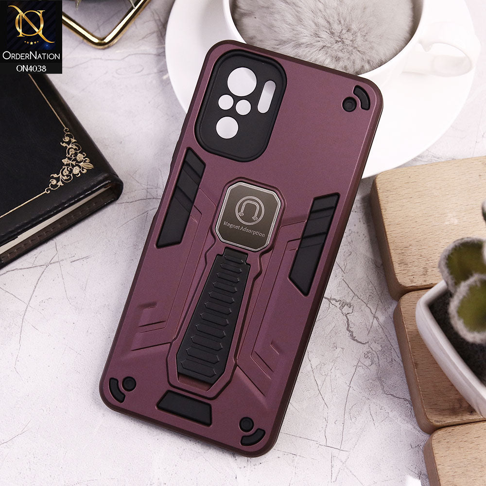 Xiaomi Redmi Note 10 4G Cover - Burgundy - Luxury Hybrid Shockproof Magnet Adsorption Stand Case