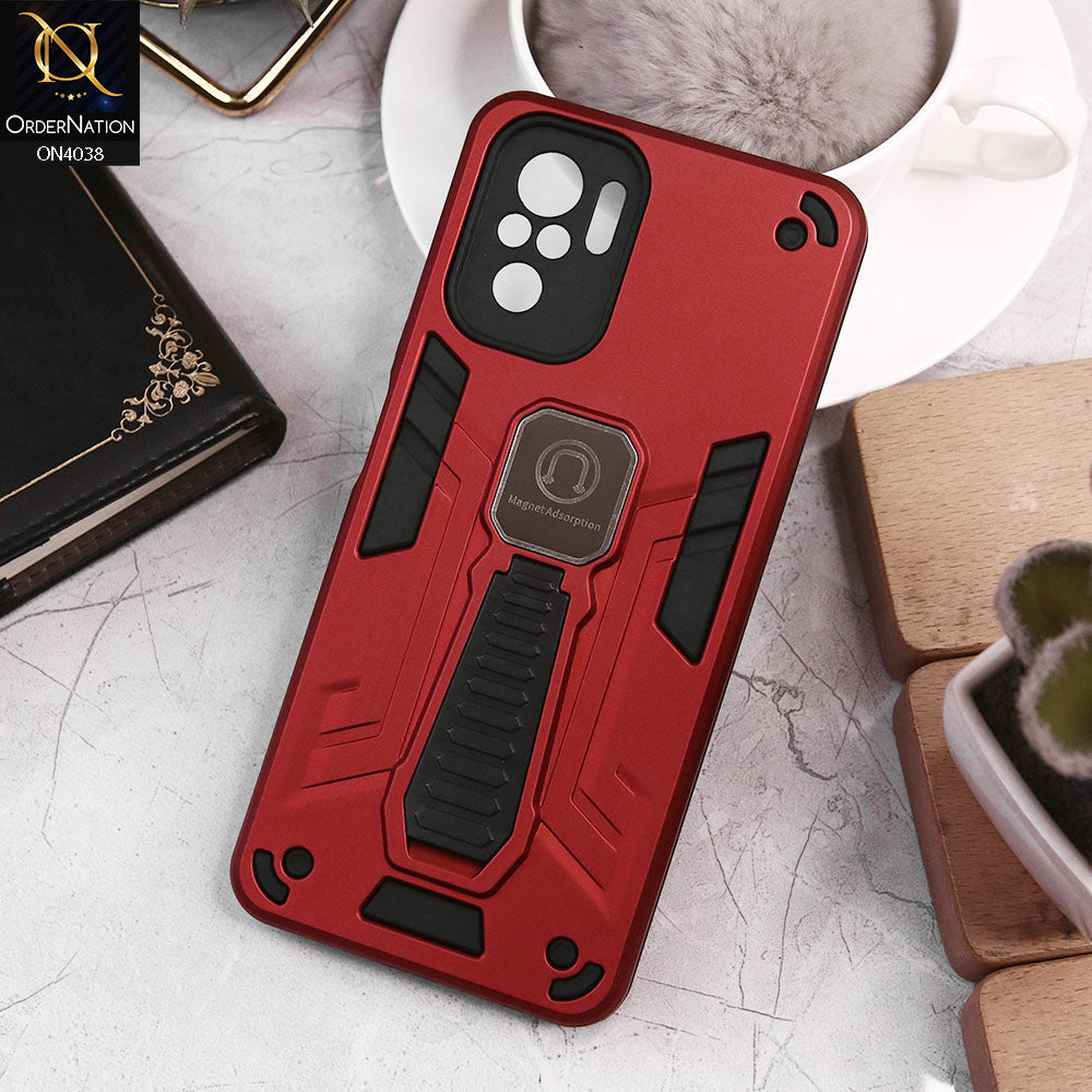 Xiaomi Redmi Note 10 4G Cover - Red - Luxury Hybrid Shockproof Magnet Adsorption Stand Case