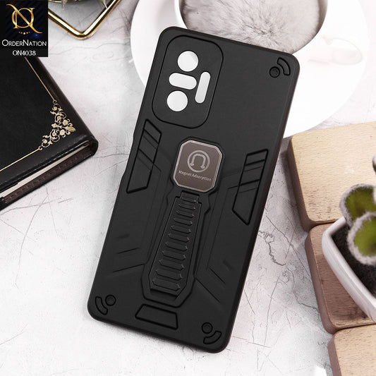 Xiaomi Redmi Note 10 Pro 4G Cover - Black - Luxury Hybrid Shockproof Magnet Adsorption Stand Case