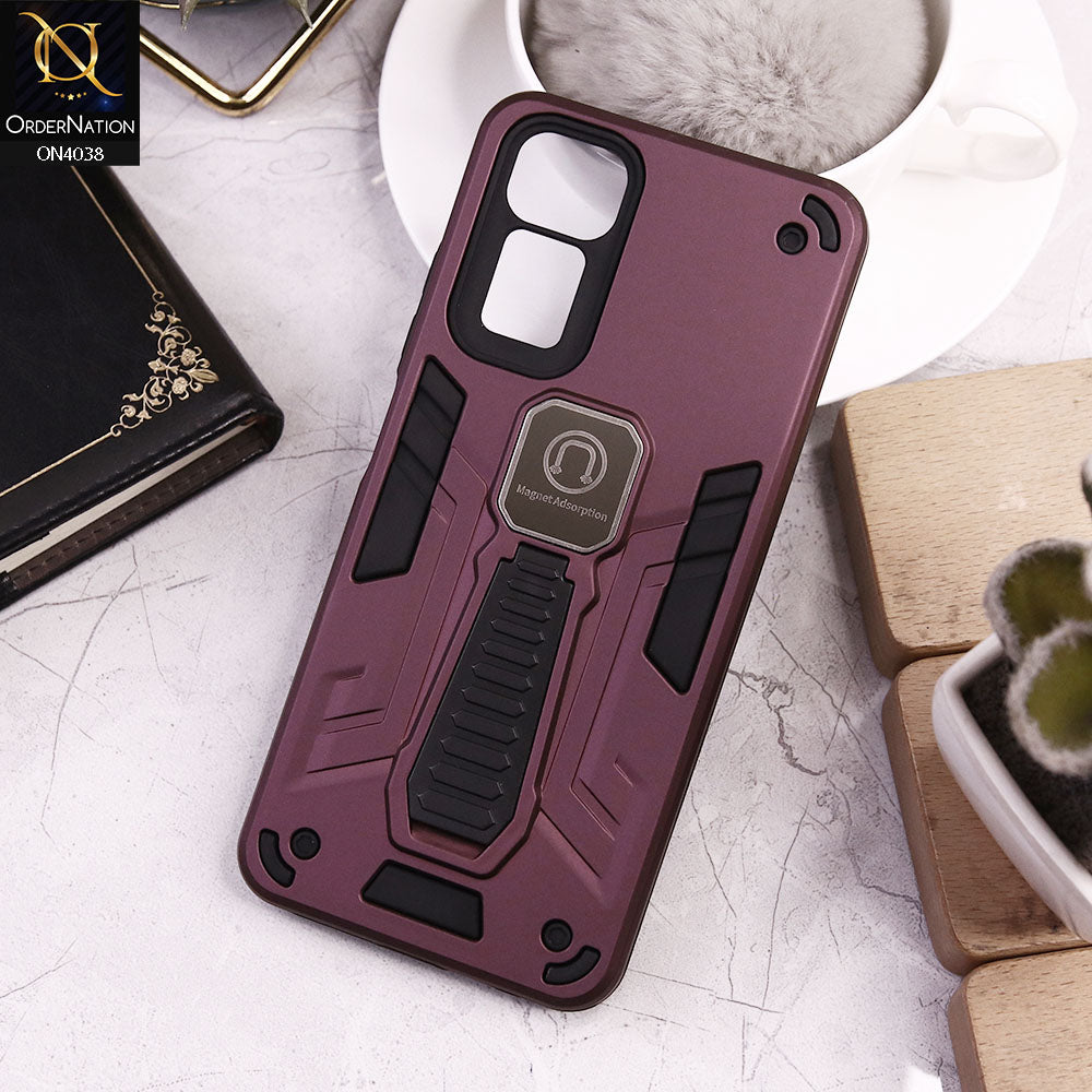 Xiaomi Redmi Note 11S Cover - Burgundy - Luxury Hybrid Shockproof Magnet Adsorption Stand Case