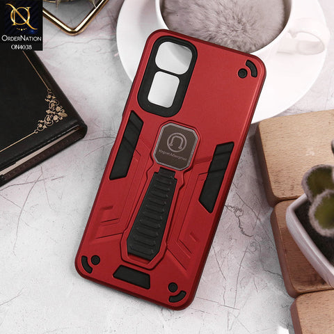 -Xiaomi Redmi Note 11 4G Cover - Red - Luxury Hybrid Shockproof Magnet Adsorption Stand Case