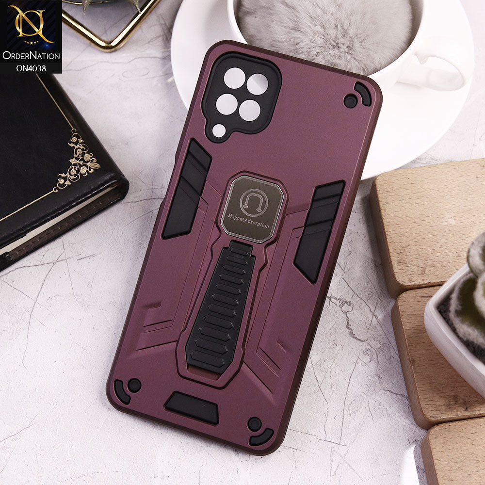 Samsung Galaxy A12 Nacho Cover - Burgundy - Luxury Hybrid Shockproof Magnet Adsorption Stand Case