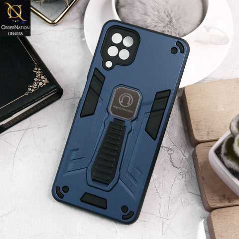 Samsung Galaxy A12 Nacho Cover - Midnight Blue - Luxury Hybrid Shockproof Magnet Adsorption Stand Case